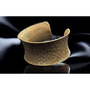 Vintage Hammered Jewelry Brass Cuff Bracelet 1+" WIde Estate Boho Textured OSFM